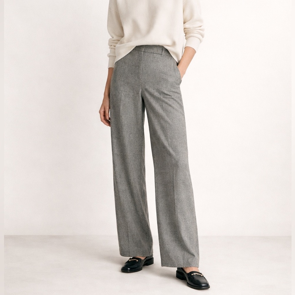 Dana Buchman High-Waist Wide-Leg Wool Blend Trousers in Gray/Black Size 2